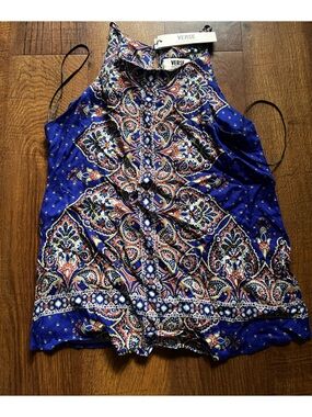 NWT!Sleeveless Royal Blue Paisley Halter Camisole size small